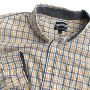 Mason James Mens XXL Plaid Button Down Long Sleeve Stretch Shirt Orange Blue